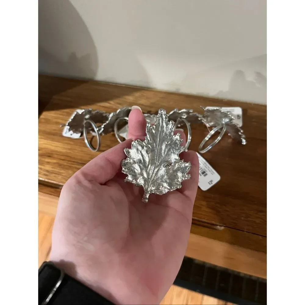 NWT Pier 1 Imports Silver Maple Leaf Napkin Rings set of 6